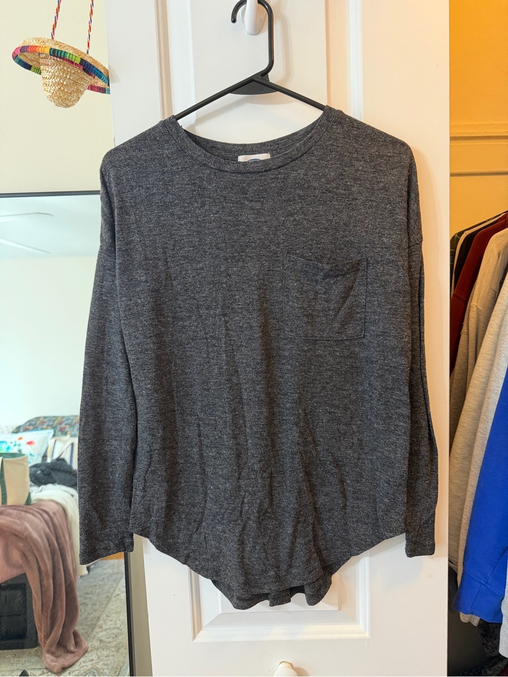 Old Navy Charcoal Crewneck Long-Sleeve Pocket Sweater